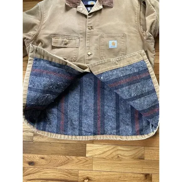 VTG Carhartt C01 BRN Michigan Firm Duck Chore Coat Jacket Blanket Lined Mens 44 - Picture 10 of 10